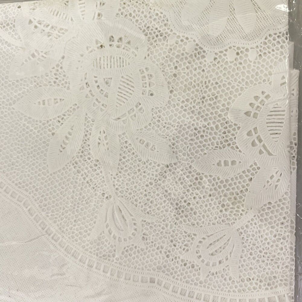 Vintage White Lace Round Tablecloth 36” Floral Vinyl Plastic Cottagecore Party - Picture 5 of 7